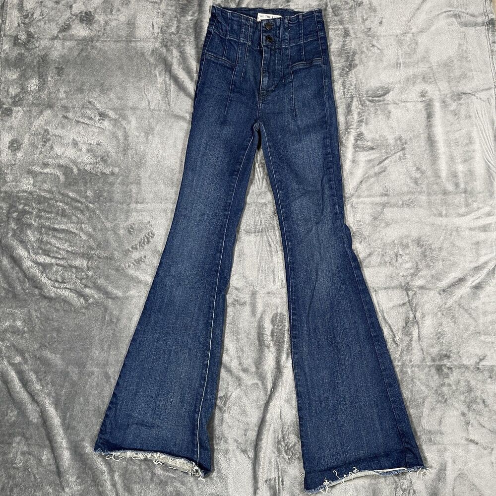 We The Free Jeans Womens 24 Blue Flared High Rise Slim Distressed Fringe